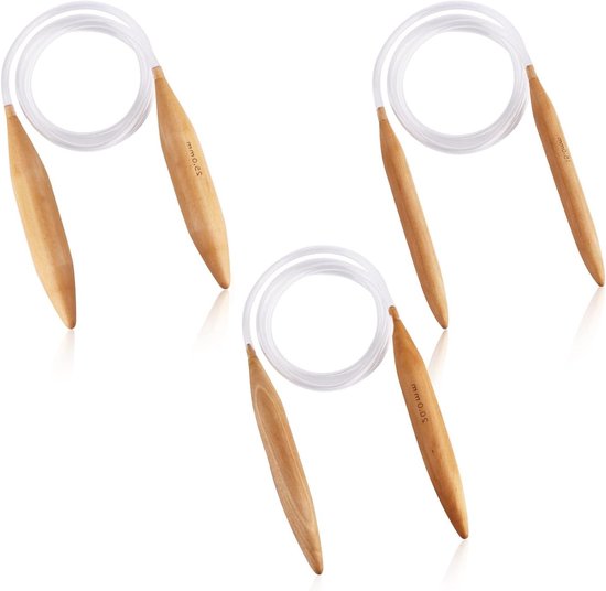 Set van 3 Interchangeable Houten Rondbreinaalden van 120 cm - Ideaal voor Magic Loop Breien en Haakprojecten (15/20/25mm)