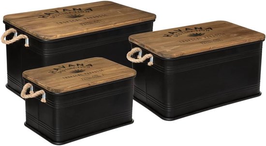Set van 3 opbergkisten van metaal en hout LEONIE van ATMOSPHERA CREATEUR D'INTERIEUR