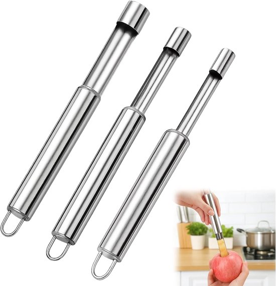 Set van 3 RVS Appelschillers en Kernverwijderaars voor Appels en Perens, Ideaal voor Keuken en Bakken