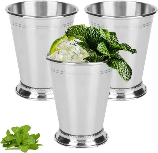 Set van 3 RVS Mint Julep Bekers voor Cocktails, Mixed Drinks en Bier - 400ml Bar Accessoires