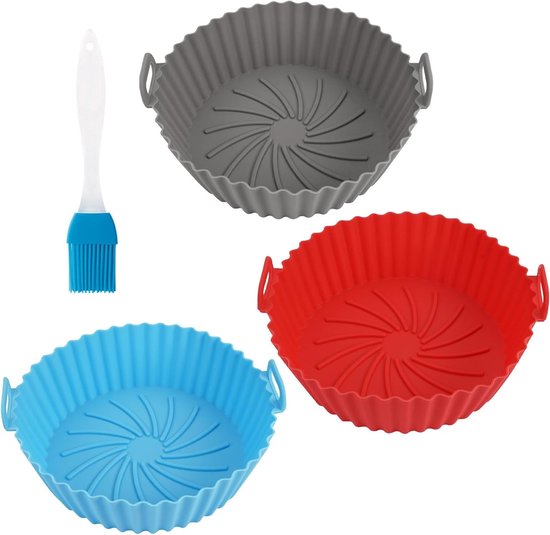 Set van 3 Siliconen Bakvormen voor Airfryer, Inclusief 16,5 cm Vorm en Kwasten, Herbruikbare Accessoires voor Oven en Magnetron