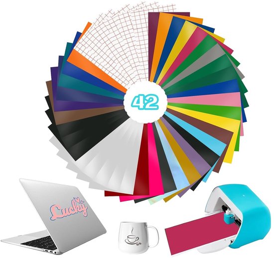 Set van 36 Smart Vinyl Permanent in diverse kleuren met 6 zelfklevende plottertransferfilms, 14 x 30.5 cm, ideaal voor Cricut Joy en vinylprojecten