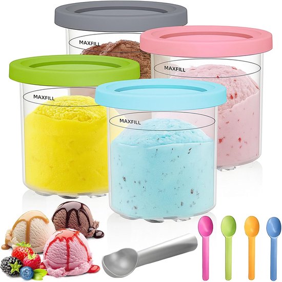 Set van 4 Creami-bekers - bakjes voor Ninja Creami-ijsmachine - accessoires geschikt voor de NC301-NC300- en NC299AMZ-serie – BPA-vrij & vaatwasserbestendig