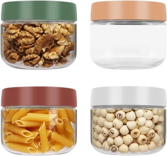 Set van 4 Herbruikbare Glazen Potten van 10oz met Schroefdoppen voor Overnight Oats, Salades, Yoghurt en Meer van Merkloos