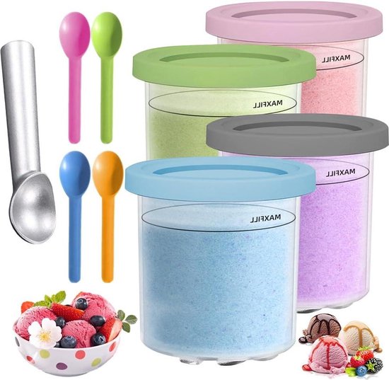 Set van 4 herbruikbare ijshouders voor Ninja Creami ijsmachine - met deksel en lepel - gelato sorbets - genieten van Aottom.