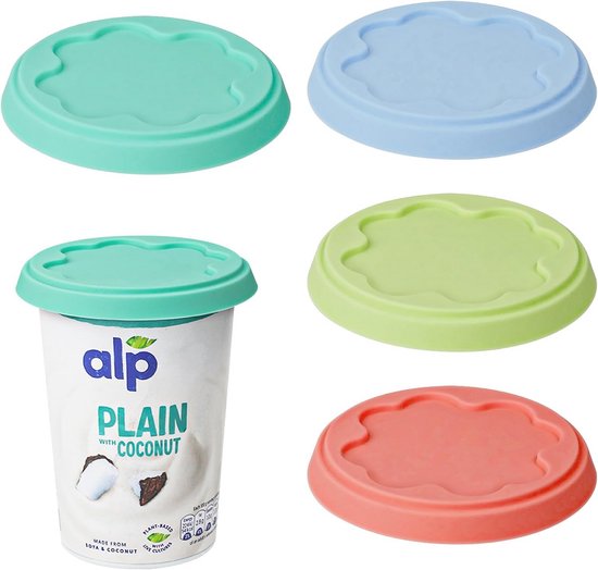 Set van 4 Herbruikbare Siliconen Deksel voor Yoghurtbekers (450g/500g) van Merkloos