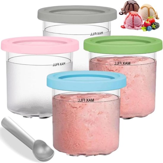 Set van 4 ijsbekers met deksel - creamihouder voor de Ninja Creami-ijsmachine - tubs-accessoires - NC301 NC300 - NC299AMZ-serie - ijsschep inbegrepen van Nevlers