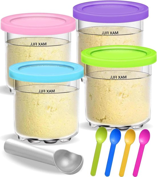 Set van 4 ijscontainers met deksel - compatibel met Ninja ijsmachines - BPA-vrij en vaatwasmachinebestendig - voor Ninja-accessoires ijsmachine