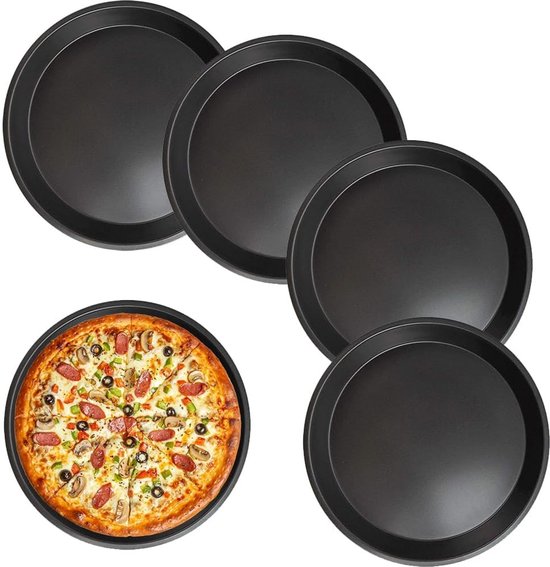Set van 4 Ronde Pizza Platen voor Oven - 16 cm - Antiaanbaklaag