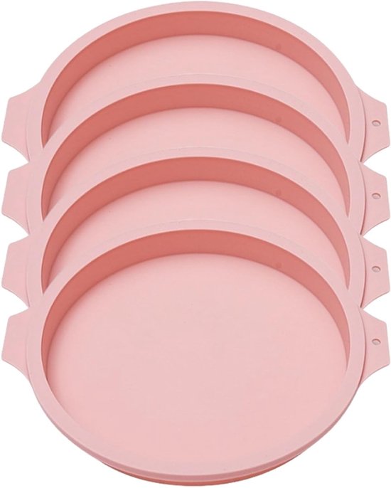 Set van 4 Silicone Cake Mallen voor het Bakken van Laaggebak en Kaastaart - Herbruikbare Ronde 20cm Mallen met Snelle Ontlasting in Roze