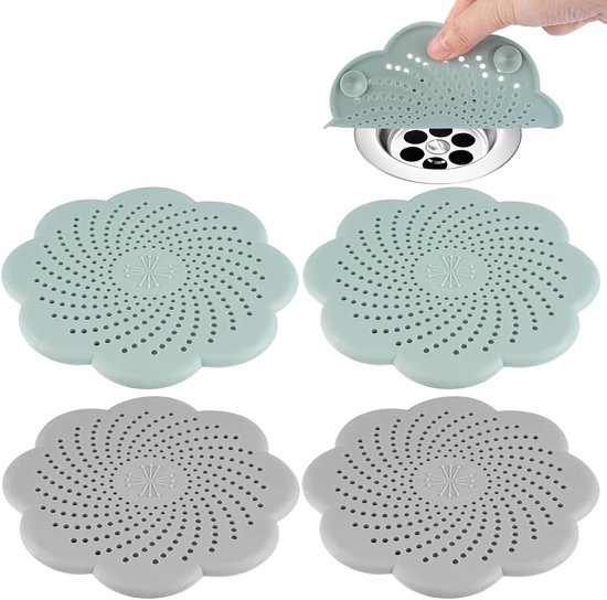 Set van 4 Siliconen Afvoerzeef met Zuignap, Herbruikbare Haarvanger voor Badkamer, Keuken en Douche (15 x 15 cm) van Merkloos
