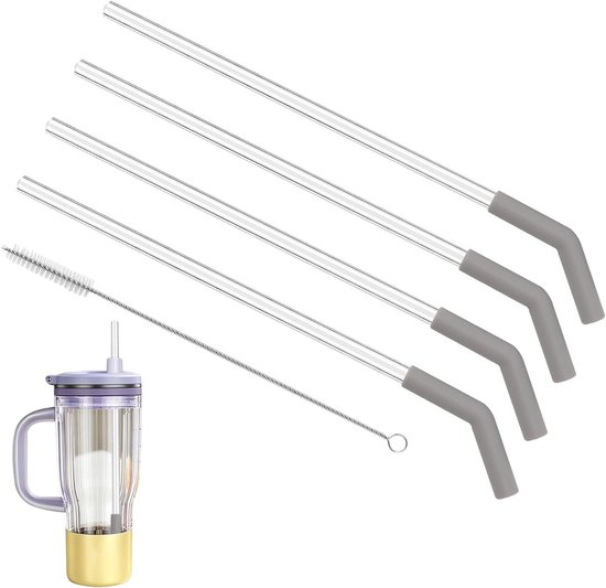 Set van 4 vervangende Tritan rietjes van 10 mm voor blenders, inclusief siliconen rietjesdoppen en reinigingsborstel voor smoothies en yoghurtdranken