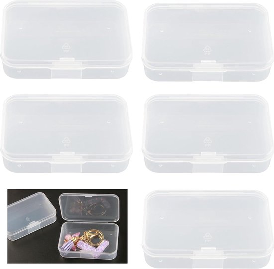 - Set van 5 kleine kunststof opbergdozen voor kralen en knutselaccessoires- Mini-opbergdozen voor sieraden en knutselaccessoires, stapelbaar en robuust- Transparante opbergdoosjes van 8 x 6 cm, ideaal voor het organiseren van kleine items van Merkloos
