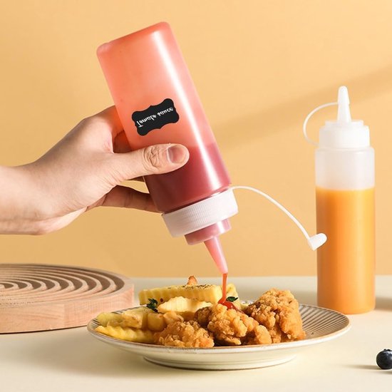 Set van 5 Squeeze Flessen 350 ml voor Sauzen met 2 Kommen, BPA-vrij, Lekvrij en Etiketten voor Ketchup, Mosterd en Olijfolie van Merkloos