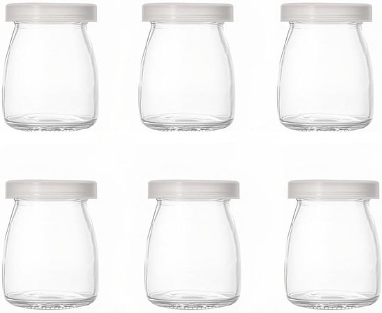 Set van 6 glazen potjes van 100 ml voor pudding en yoghurt met deksel, ideaal voor desserts en opslag