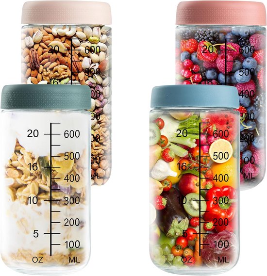 Set van 6 Glazen voor Overnight Havermout en Yoghurt met Deksel van Merkloos