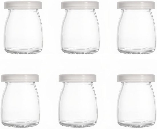 Set van 6 glazen yoghurtpotjes van 100ml met deksel, ideaal voor pudding, desserts en snacks
