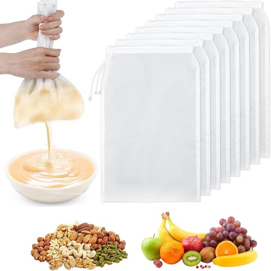 Set van 6 Herbruikbare Kaasdoeken van Voedselveilige Nylon - Filterzakken voor Koken, Notenmelk, Yoghurt en Koffiezetten, 19.8 x 29.7 cm