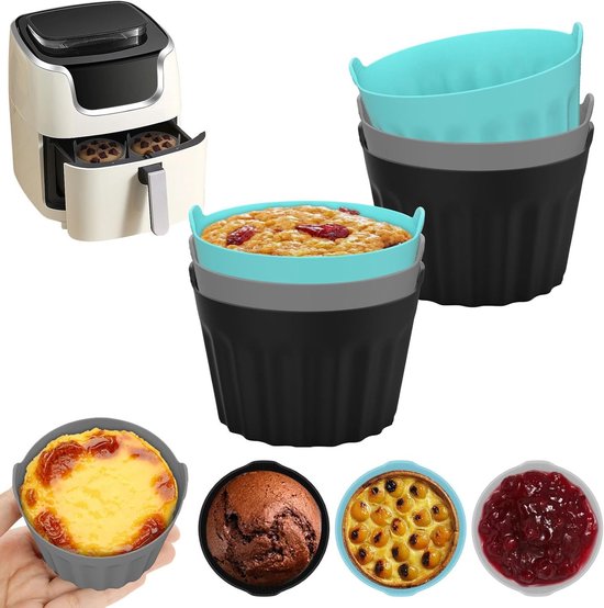 Set van 6 Herbruikbare Siliconen Mallen voor Eieren en Cupcakes, Flexibel en Antiaanbak, Ideaal voor Airfryer Accessoires