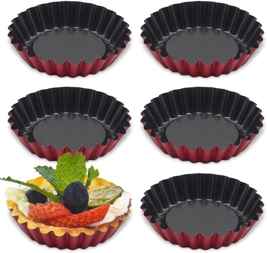 Set van 6 Herbruikbare Taartvormen, Ø 7 cm, Antiaanbakstaal, Ideaal voor Taarten, Gebak en Jam in de Keuken