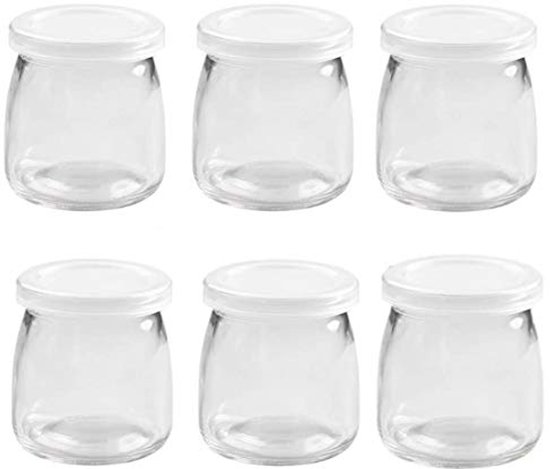 Set van 6 kleine glazen potten 200ml met deksels - Ideaal voor yoghurt, pudding en desserts van Merkloos