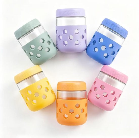 Set van 6 Lekvrije Glazen voor Overnight Oats - Meal Prep Containers met Deksel en Siliconen Hoes - Ideaal voor Yoghurt, Muesli en Snacks