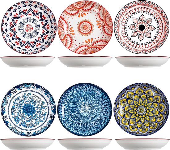 Set van 6 Porseleinen Dinerborden, Vaatwasser- en Magnetronbestendig, Ideaal voor Pasta, Ontbijt en Taart (23cm) van Merkloos