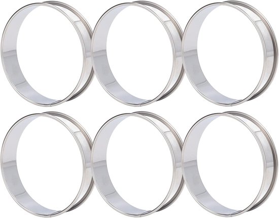 Set van 6 Ringen voor Crumpets van Roestvrij Staal, Muffin Ringen voor Eieren, Pannenkoeken en Bakvormen, Dubbele Volume Antiaanbak Mallen (8 cm)