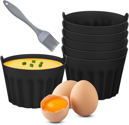 Set van 6 Siliconen Eieren Poacher Cups - Antiaanbak Mallen voor Airfryer, Magnetron en Oven, Veilig voor Voedsel met Oliekwast voor Perfect Gekookte Eieren en Bakaccessoires
