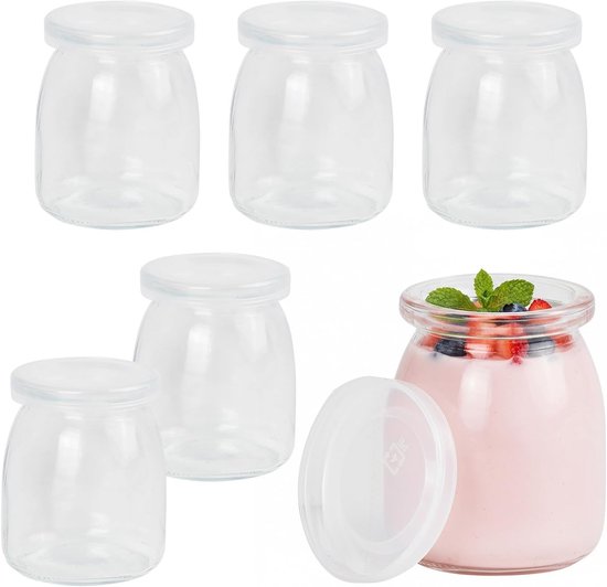 Set van 6 Transparante Yogurt Glazen met Deksel - 200ml Herbruikbare Dessert Glazen voor Jelly, Mousse en Tiramisu van Merkloos