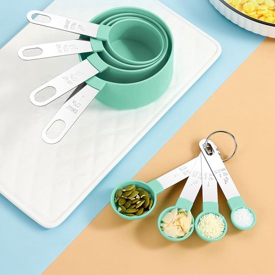 Set van 8 Maatlepels en 4 Maatbekers met RVS Handvat voor Koken, Bakken en Messen van Vloeistoffen van Merkloos