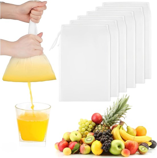 Set van 8 Nylon Filterzakken - 20 x 30 cm - Voedselnet voor Filteren van Bier, Fruit en Groenten - Ideaal voor Citrus Juicer en Plantaardige Melk van Merkloos
