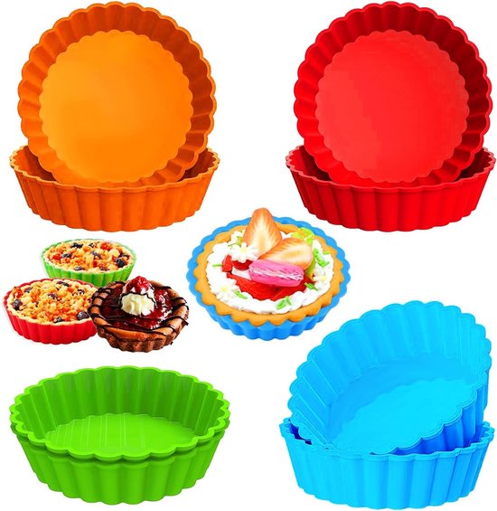 Set van 8 Siliconen Mini Cakevormen van 10 cm - Anti-aanbak Quichevormen voor Cupcakes, Muffins en Taartjes - Herbruikbare Bakaccessoires voor de Keuken