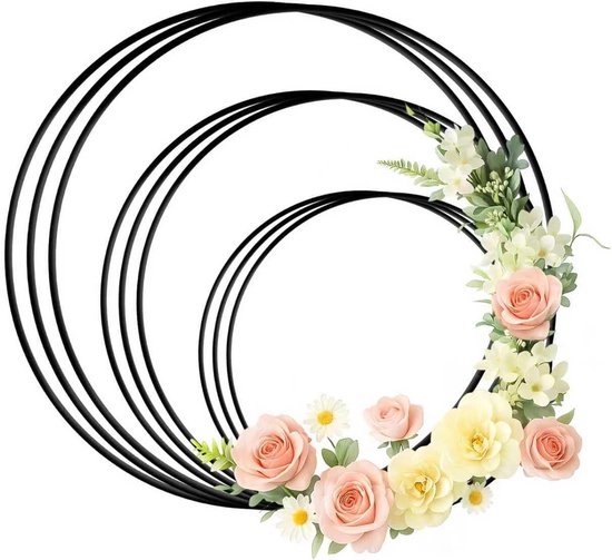 Set van 9 zwarte metalen ringen, 3 mm, decoratieve metalen ringen, 10/15/20 cm, metalen ringen voor knutselen, ideaal voor dromenvangers, macramé, bruiloften en doe-het-zelfdecoraties.