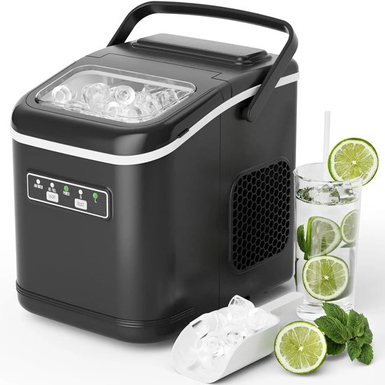 Seth Select Ijsmachine 12kg/24u – Zelfreinigend – Compacte ijsblokjesmaker met Mand & Schep – 9 ijsblokjes klaar in 6 minuten - Zwart van Merkloos