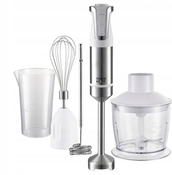 Sevenkraft Staafmixer 1800W – Blender Set 5-in-1 – Handblender met Hakmolen, Klopper & Melkopschuimer – 20 Snelheden + Turbo – RVS Staafmixer van Merkloos