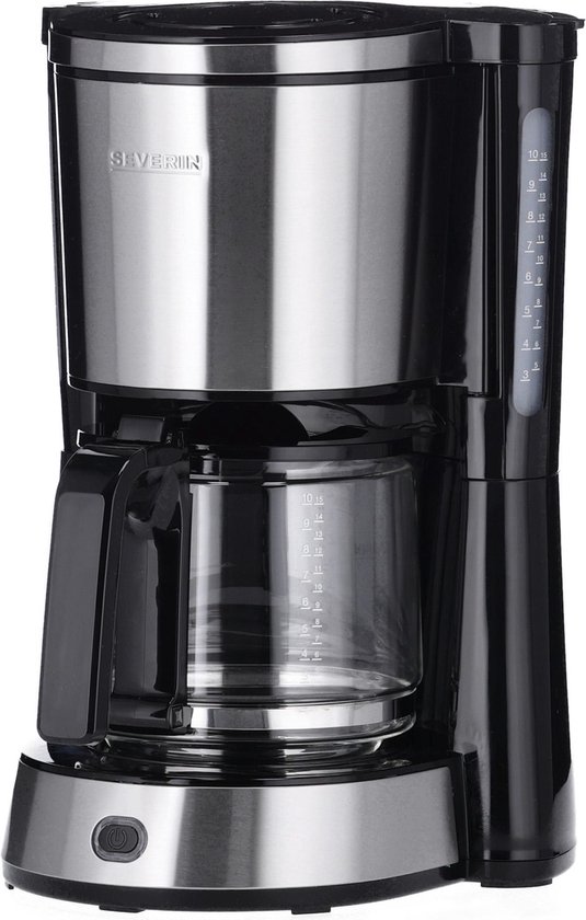 Severin KA 4823 Koffiezetapparaat – 10 Kopjes – 1,25 Liter – Glazen Kan – Druppelstop – RVS/Zwart