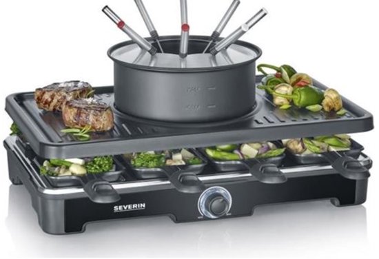 Severin RG 2347 - 2-in-1 Gourmetset & Fondue-pan - 8 personen - Regelbare thermostaat - 8 pannetjes & fondue vorkjes - Zwart