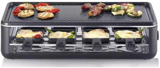 SEVERIN RG 2365 Black Line gourmetstel - PFAS vrije baklaag - 8 Personen - Temperatuurinstelling - Vaatwasserbestendig - 8 Pannetjes met parkeerfunctie