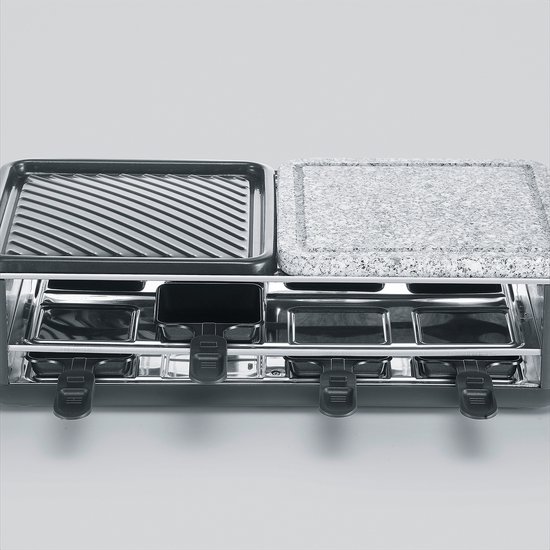 Severin RG 2366 Black Line gourmetstel - Natuursteen en keramisch grilloppervlak - 8 Personen - Temperatuurinstelling - Vaatwasserbestendig - 8 Pannetjes met parkeerfunctie