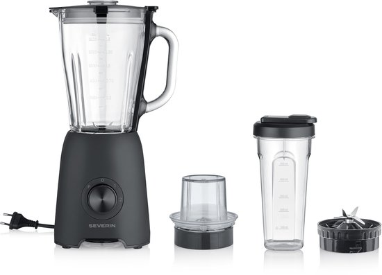 Severin SM 3724 Blender 600W - Glazen Kan 1,5L - Smoothie To Go & Hakmolen - 2 Snelheden + Pulse van Merkloos