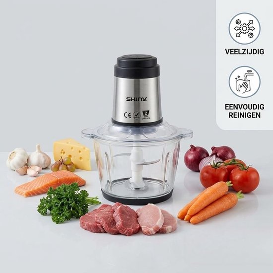 Shiny Meat Grinder – Elektrische Vleesmolen met Glazen Kom – 2L – 500W – 2 Snelheden – 4 RVS Messen van SHINY