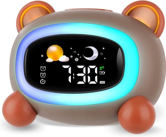 ShopEighty8 - Kinder Wekker - Kinder Nachtlampje - Slaap Trainer - Jongens & Meisjes - Oplaadbaar - Beer - Bruin van ShopEighty8
