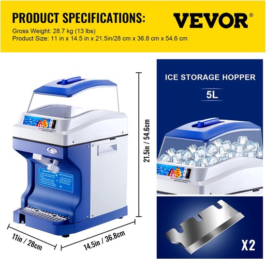 Shoppee Ijscrucher - Ice crusher - 120/200Kg/H Elektrische Ijs Scheerapparaat- Tak Crusher - Chopper Smoothie Blender - Granizing Machine Shredder - Sneeuw Cone Cubes Maker van Shoppee