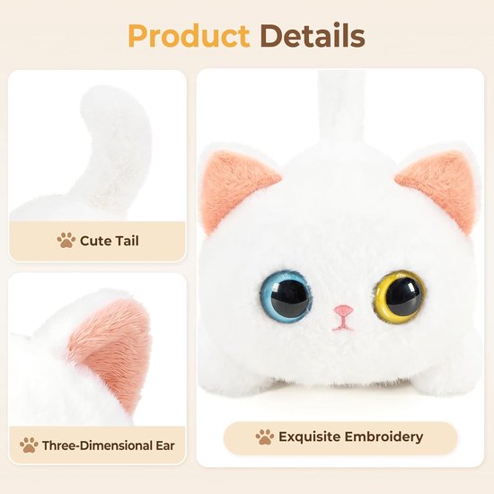 shownicer Knuffeldier witte kat 20 cm pluche dier realistisch knuffeldier