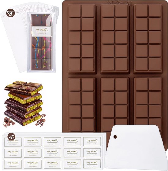 Siliconen Chocolade Mal met Diepe Vormen voor DIY Snoep en Chocolade, Inclusief Schraper en Stickers