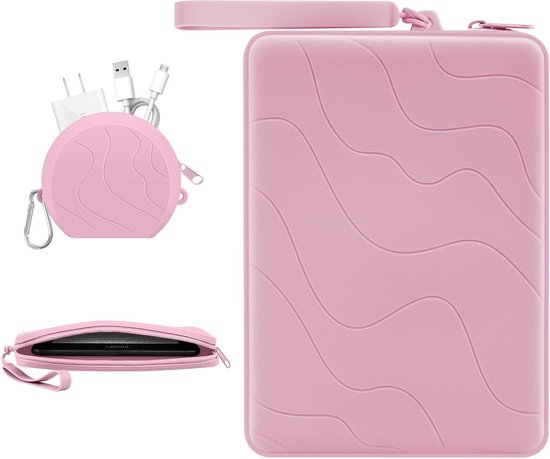Siliconen Clutch Sleeve voor 6-7 Inch E-Readers en Tablets, Multi-Functionele Tas met Accessoirevak in Roze, Geschikt voor Kindle, Kobo en iPad Mini 6