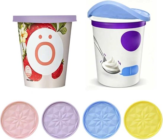 Siliconen Deksel Set - Yoghurt Deksel - Keuken Organisatie - Twee Functies - 4 Stuks 10cm - Multicolor