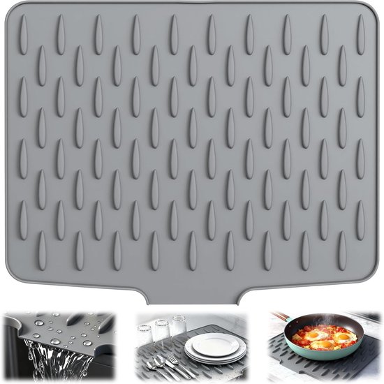 Siliconen Drainmat voor Afwas, Antislip Droogmat voor Keuken, Vaatdoek en Werkbladbeschermer (40 x 32 cm, Grijs)
