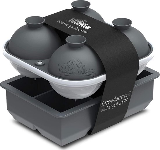 Siliconen ijsblokjesbakje met deksel - Set van 2 grote ijsblokjesvormpjes - Vierkant & bol - Whisky ijsbakken - Cocktailkit - Bartesian van Bartesian